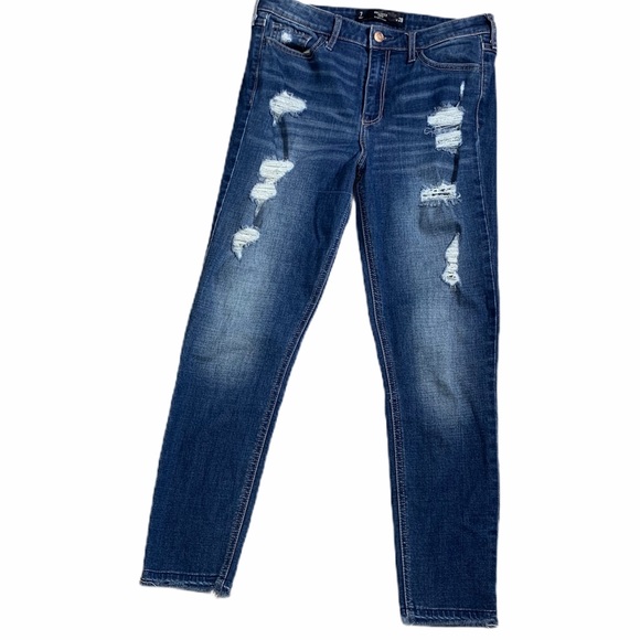 Hollister Denim - Hollister high rise crop distressed dark wash jean